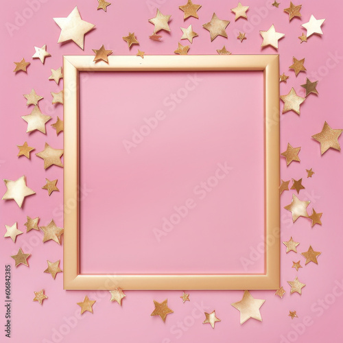 Frame and gold star in pink background AI Generated © Adito
