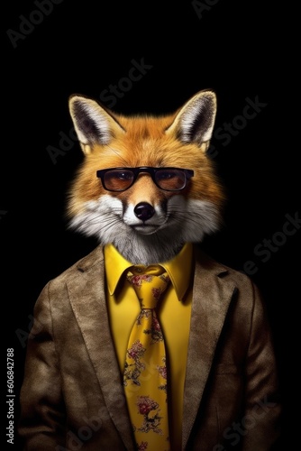 An isolated fox in a business suit. (Generative AI) © HandmadePictures