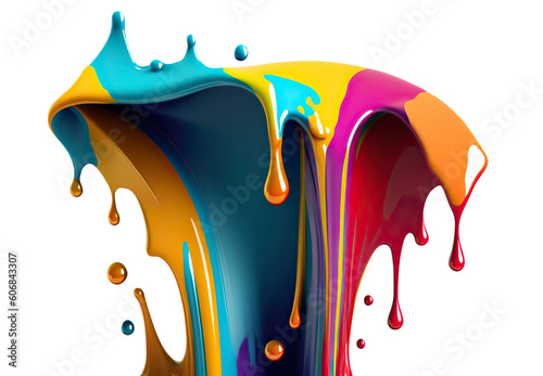 Colorful paint splash.  Rainbow isolated design element on the transparent background. Generative AI.