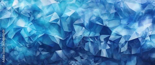 Abstract blue crystal background, abstract blue geometrical background. Design template for brochures, flyers, magazine, faceted gem, polygonal wallpaper, iridescent texture, Generative AI
