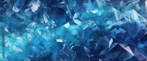 Abstract blue crystal background, abstract blue geometrical background. Design template for brochures, flyers, magazine, faceted gem, polygonal wallpaper, iridescent texture, Generative AI photo