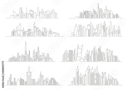 Continuous line drawing of house, residential building concept. Modern, trendy cityscape continuous one linear illustration.