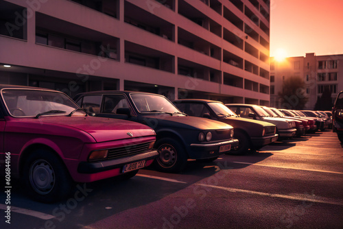 parked cars with cars parked in the parking area © MdIqbal
