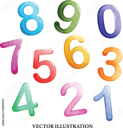 Set of colorful numbers. Hand drawn doodle art. vector illustration