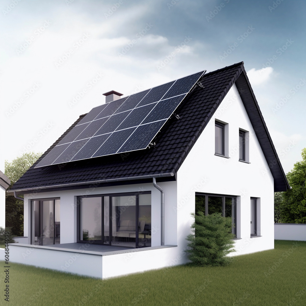 Photovoltaic system, solar power system on a house, white background Ai generated Photovoltaic system, solar power system on a house, white background Ai generated