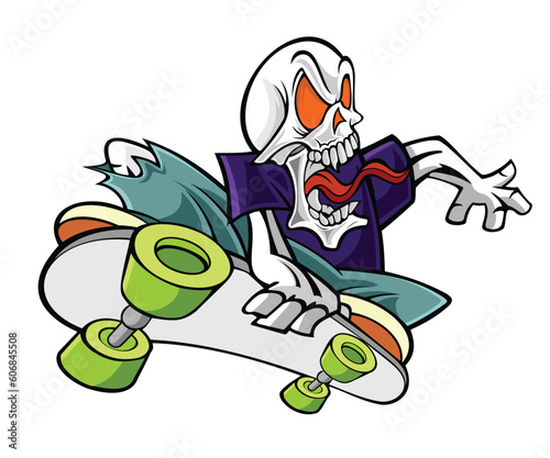 skull skater vector art illustration skateborading horror design