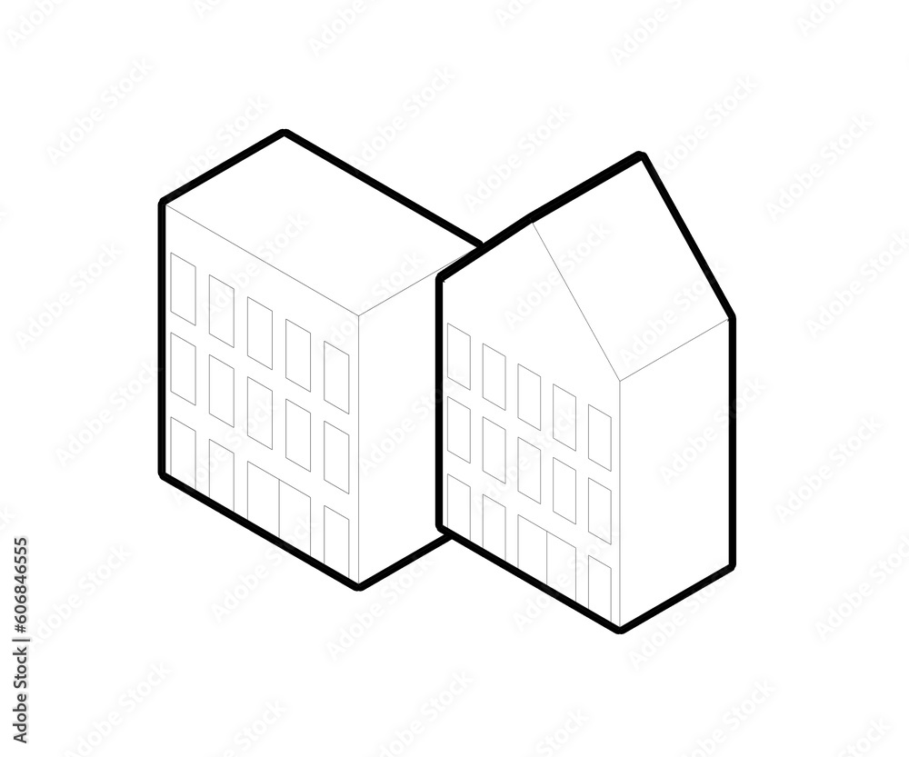 City buildings isometric line . Office, apartment, flat. Real estate concept. Can be used for property, business center, downtown, house City buildings isometric line . Office, apartment, flat. Real estate concept. Can be used for property, business center, downtown, house