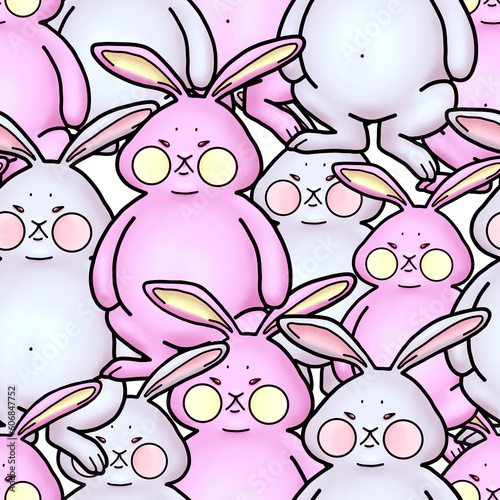 Cartoon pink and blue rabbit seamless pattern. Easter Bunny. Suitable for fabric design, wrapping paper, scrapbooking, packaging, baby clothes, textiles.