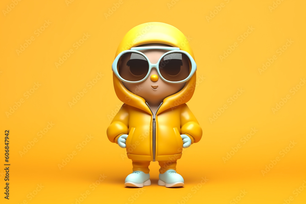 3d cartoon character wearing yellow jacket 3d render