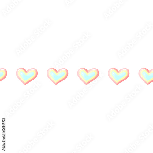 Seamless pattern border of colored hearts on a white background. Horizontal lines. Valentine's day design for fabric, textile, packaging, scrapbooking, adhesive tape, scotch tape.