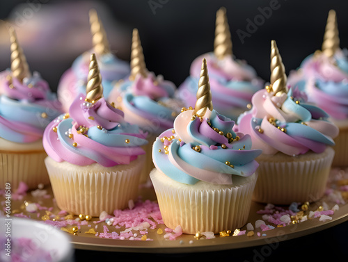 Cute unicorn theme cupcakes. Ai generated © Kiyan
