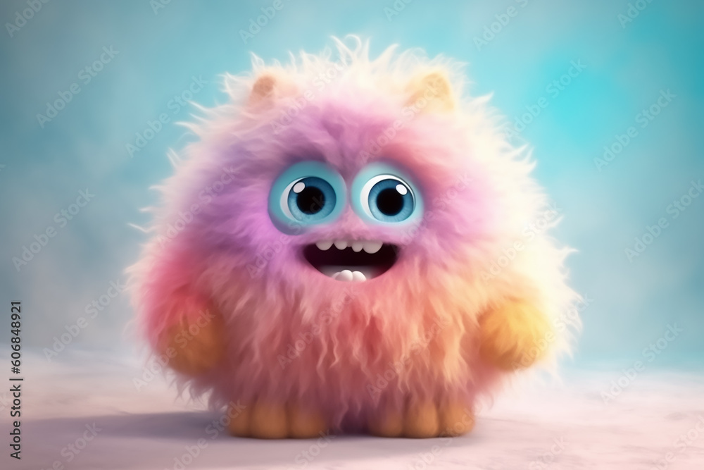 A cute 3d fluffy monster 3d render