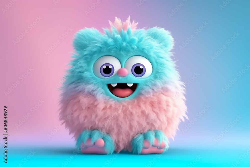 A cute 3d fluffy monster 3d render