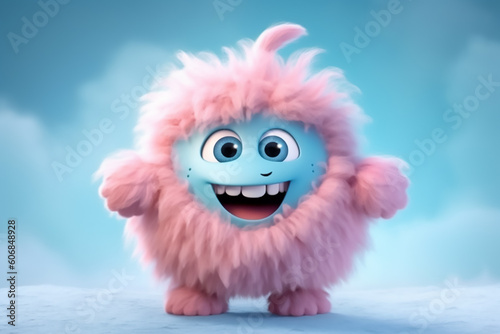 A cute 3d fluffy monster 3d render