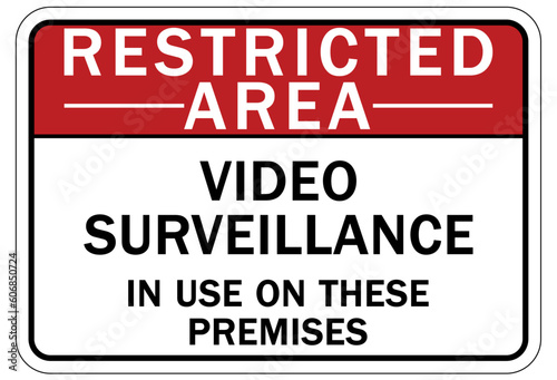 Restricted area warning sign and labels video surveillance in use on these premises