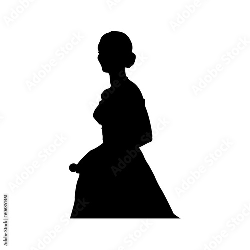 Silhouette of a stunning woman adorned in a dress as regal as royalty.