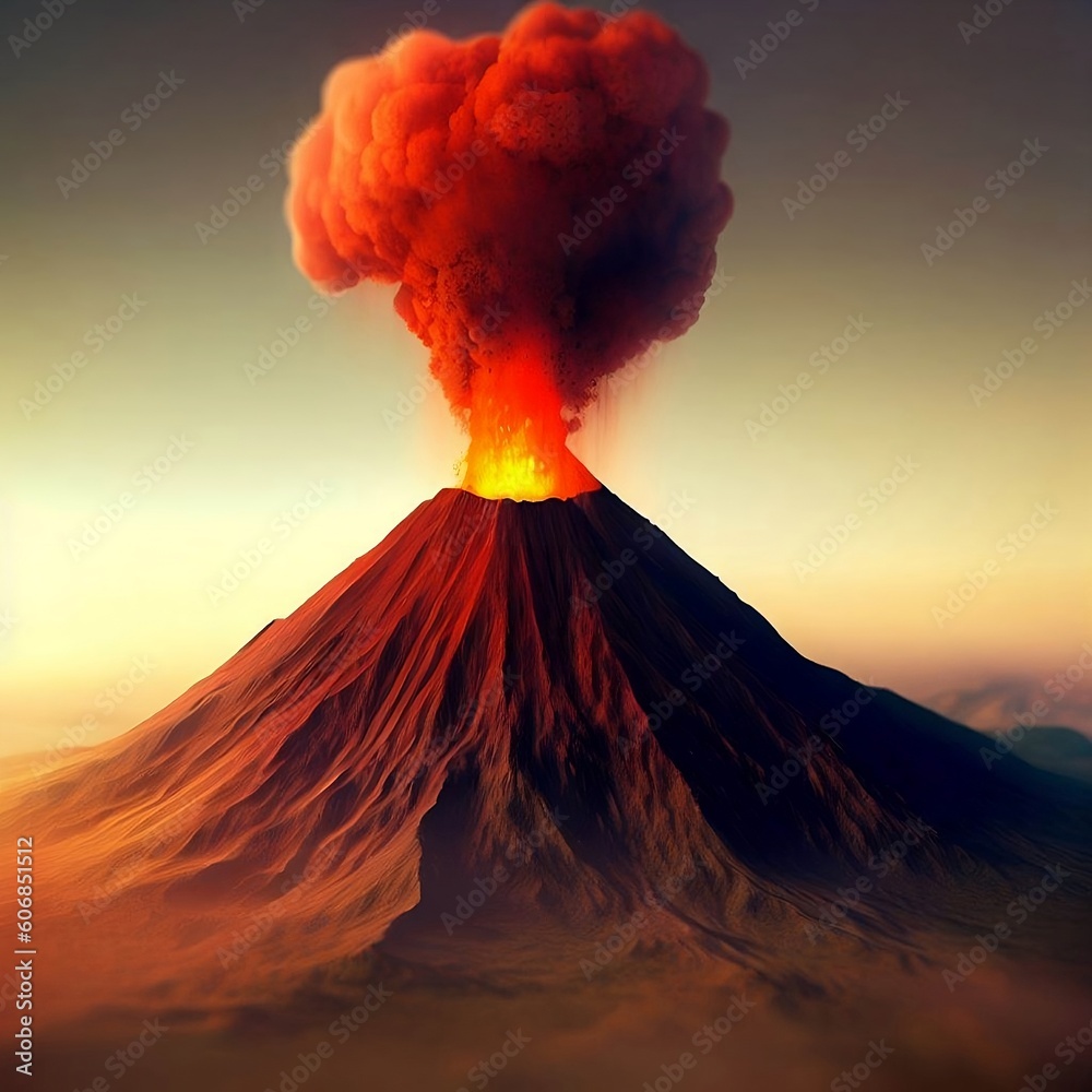 A picture of a volcano with a cloud of smoke coming out of it ai generated