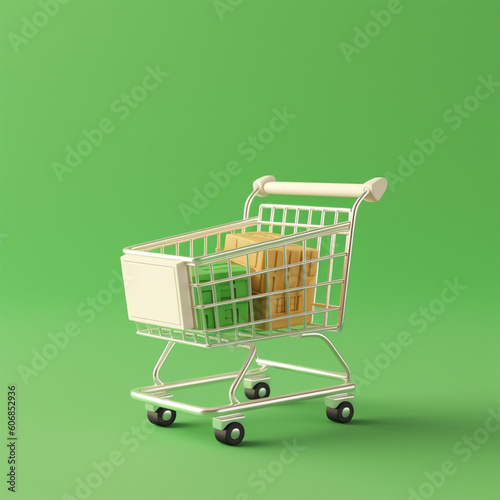 A shopping cart with a bag of bread in it