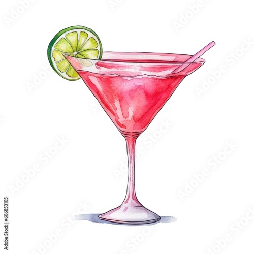 Daiquiri Cocktail isolated on white drawn with watercolor (generative AI)