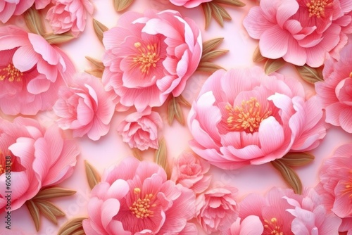 An AI generating wallpaper of flat pink peonies. (Generative AI) © HandmadePictures