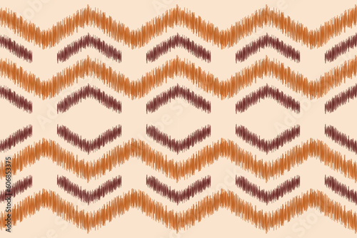 Ethnic Ikat fabric pattern geometric style.African Ikat embroidery Ethnic oriental pattern brown cream background. Abstract vector illustration.For texture clothing scraf decoration carpet silk.