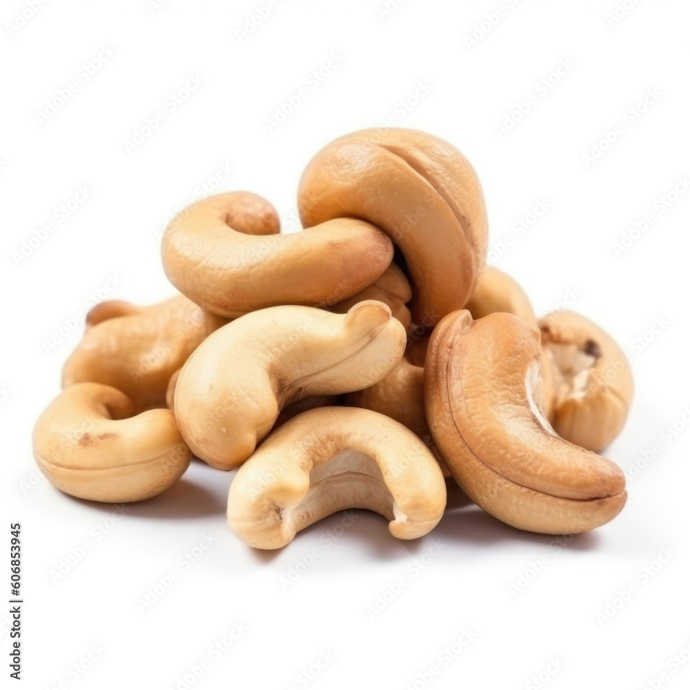 Pile of cashew nuts isolated on white background. Generative AI Pile of cashew nuts isolated on white background. Generative AI