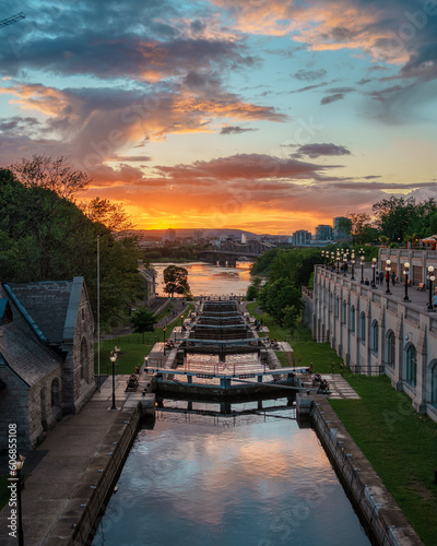Sunset view over the Rideau Canal, Ottawa, Ontario, Canada