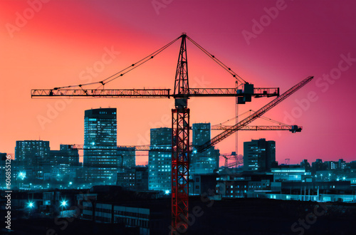 crane and construction in front of the city skyline