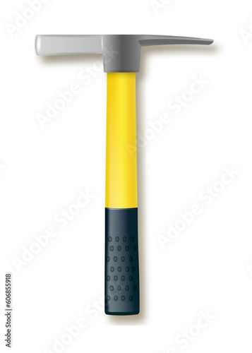 Realistic masons hammer with fiberglass handle. Vector industrial workers tool. Equipment for repair, contract and locksmith work. Vector .
