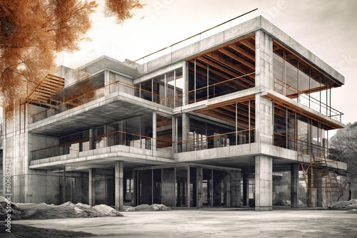 real building site of a concrete decostructive architecture photography Generative AI 