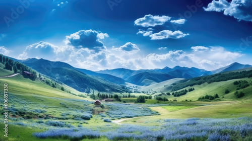 Summer landscape in mountains and the blue sky © Veniamin Kraskov