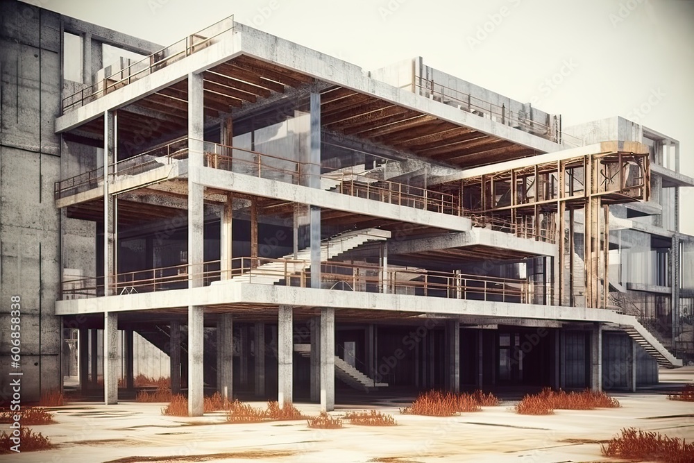 real building site of a concrete decostructive architecture photography Generative AI 