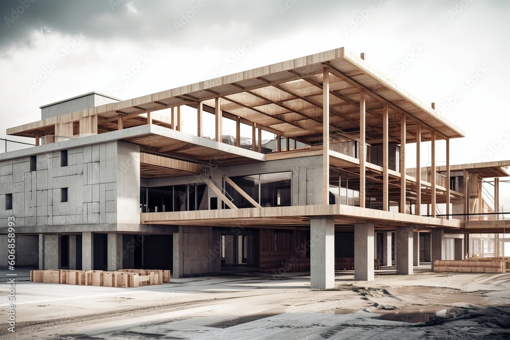 real building site of a concrete decostructive architecture photography Generative AI real building site of a concrete decostructive architecture photography Generative AI