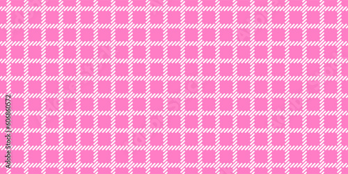 Windowpane plaid pink and white seamless pattern with narrow lines. Classic wool suit fabric. Elegant design. Simple girly background. Twill variegated woolen material