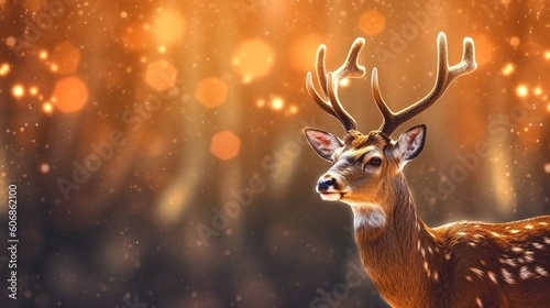 Christmas winter deer. Banner, copy space.