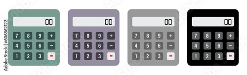 Calculator set in green, purple, grey and black color. Vector Illustration. Calculator vector business accounting calculation technology calculating finance.