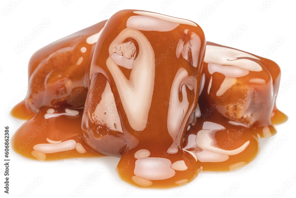 Ταπετσαρία Caramel candies covered with melt caramel isolated on white background