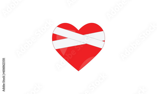 Red injured heart isolated on white