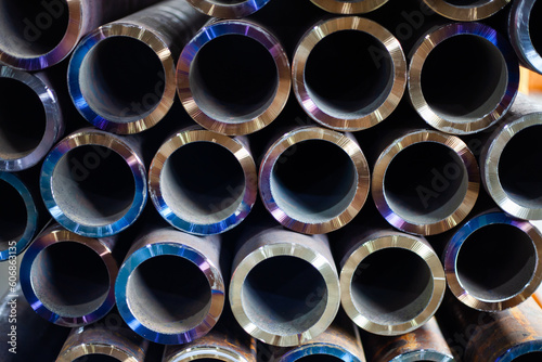 Thick-walled stainless steel tubes closeup photo