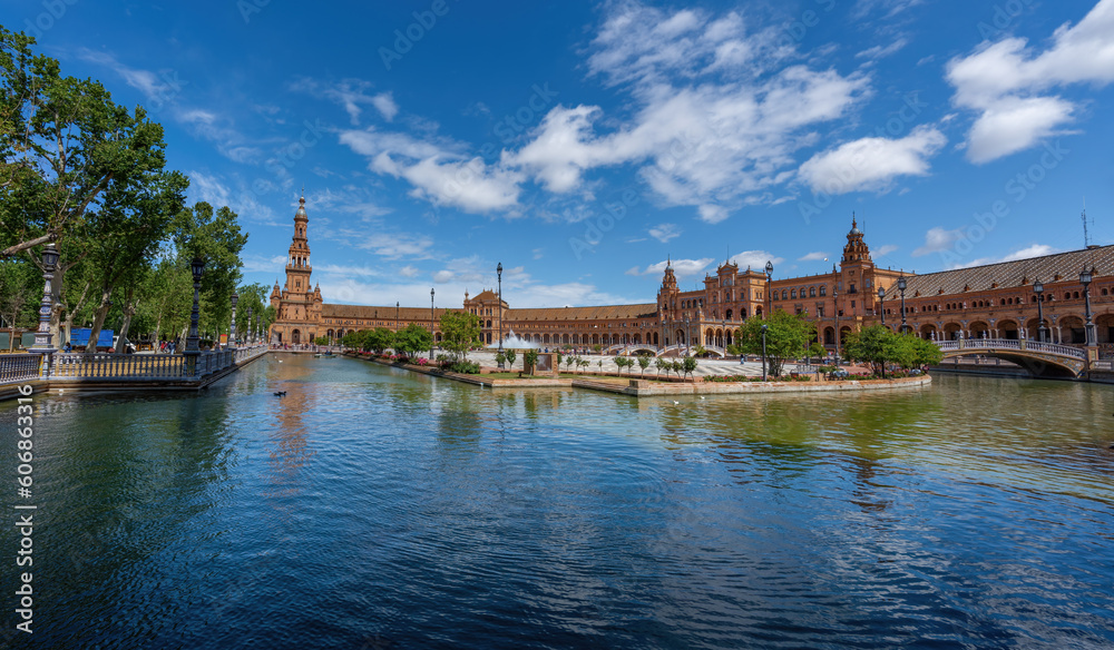 Panoramic View of Plaza de Espana - Seville, Andalusia, Spain