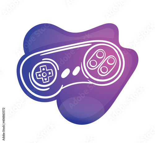 Stylish game logo. Controller or joystick for gamers. Arcade and video game. Entertainment and joy. Poster or banner for website. Cartoon flat vector illustration isolated on white background
