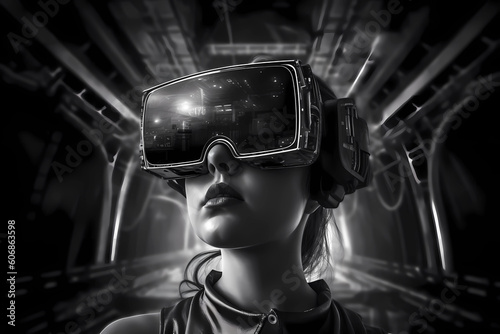 image of a person wearing augmented reality glasses, immersive, augmented reality, digital integration, futuristic technology