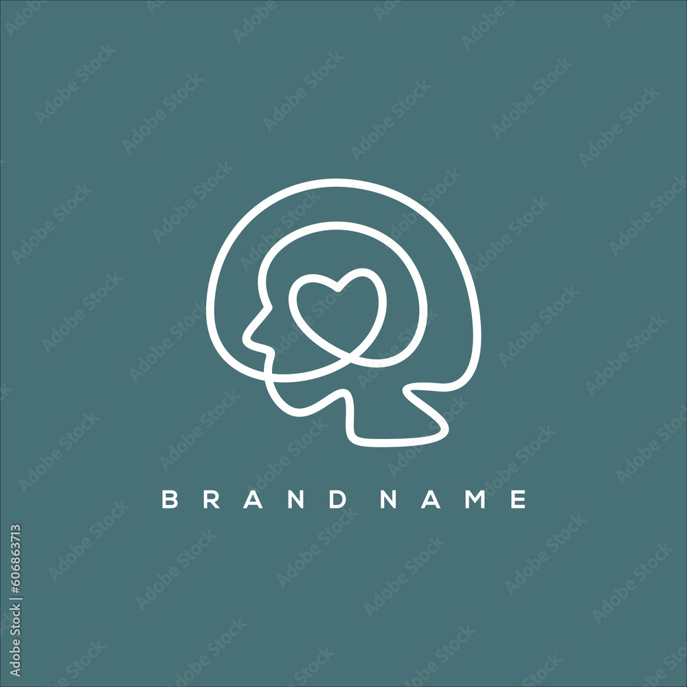 line art head brain and heart logo vector - obrazy, fototapety, plakaty 
