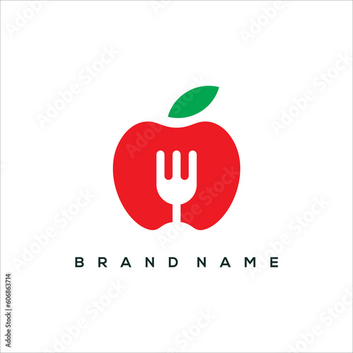 Apple fruit and diet fork logo vector