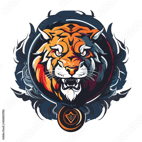 Fototapeta Naklejka Na Ścianę i Meble -  Tiger mascot sport logo design. Tiger animal mascot head vector illustration logo. Wild cat head mascot, Tiger head emblem design for eSports team