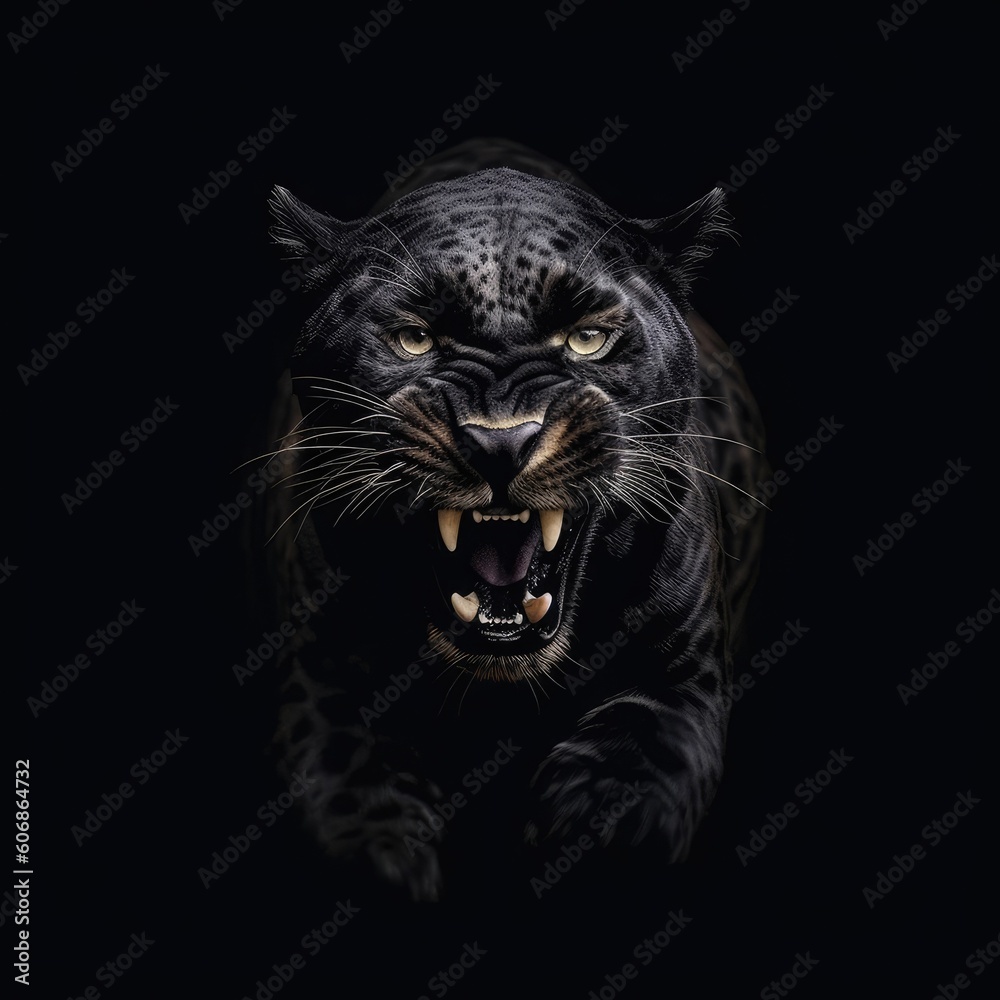 This digital art banner features a panther on black background. (Generative AI)