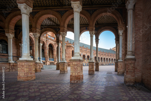 Arches of Central Building at Plaza de Espana - Seville, Andalusia, Spain © diegograndi