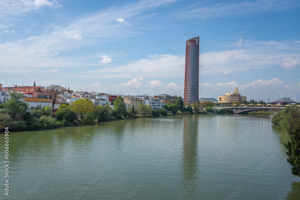 Guadalquivir River and Sevilla Tower (Torre Sevilla) - Seville, Andalusia, Spain