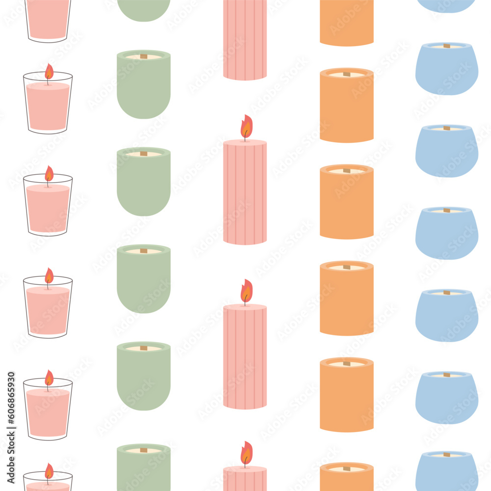 Seamless pattern with candles on white. Home design, interior, light. Seamless pattern with candles on white. Home design, interior, light.
