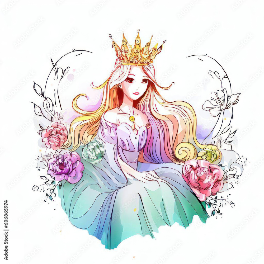 Beautifully Happy: Watercolor Queen, Generative AI